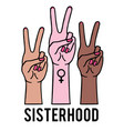 female hands with peace sign sisterhood vector image vector image