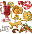 set of isolated icons with ingredients for mulled vector image