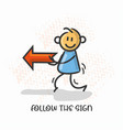 doodle cartoon figure a man with red arrow vector image vector image