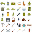 hunting equipment icons set flat style vector image