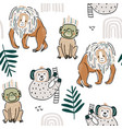 seamless pattern with hand drawn funny monkey vector image