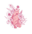beautiful realistic anatomical heart overgrown vector image vector image