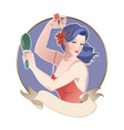 retro cartoon style pinup girl carrying a brush vector image vector image