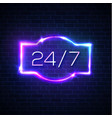 open sign 24 7 hours neon round the clock frame vector image