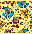seamless pattern of hand drawn robots cartoon vector image