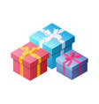three colorful gifts with bows ribbons vector image vector image