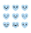 set of blue hearts with kawaii emotions isolated vector image vector image
