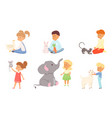 children playing feeding and petting different vector image vector image