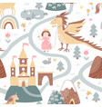 princess unicorn dragon and fairy castle vector image