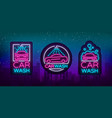 car wash logo set design in neon style vector image