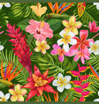 tropical flowers and palm leaves seamless pattern vector image vector image