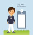 first communion child on vertical card vector image
