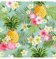 tropical flowers and pineapples background vector image