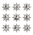 yacht helm and waves icons vector image