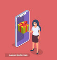 smartphone and gift box with girl vector image vector image