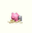 piggy bank with calculator and stacks of gold vector image
