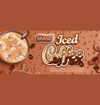 iced coffee banner with ice and apteitic drops vector image