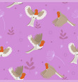 robin birds seamless pattern with leaves image vector image vector image