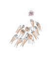 cherry abstract flower over many female hand hand vector image vector image