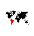 map south america is highlighted in red vector image