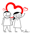 stick couple with heart background vector image vector image