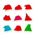 set of bright santa claus hats on christmas vector image