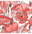 seamless pattern hand drawn red poppy flowers vector image