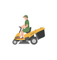 man with yellow lawnmower vector image vector image