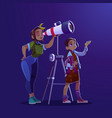 girl and woman looking through telescope vector image vector image