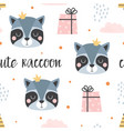 cartoon cute raccoon seamless pattern vector image vector image
