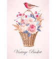 vintage basket with flowers vector image
