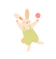 joyful rabbit jumping holding lollipop flat vector image vector image