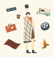 happy male character in hipster clothing wrapped vector image