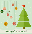 vintage christmas card with tree and balls xmas vector image