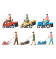 set of man with lawnmower vector image vector image