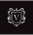 silver or gray with badge initial letter v luxury vector image vector image