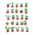 cactus icons in a flat hand drawn style on white vector image vector image