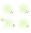 watercolor green leaves with gold wreath frame vector image vector image