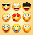 smileyemoticons set yellow face with emotions vector image