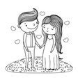 couple marriage cute cartoon in black and white vector image