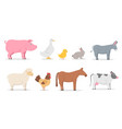 set cute cartoon characters farm animals vector image