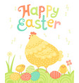 happy easter festive postcard with hen chickens vector image