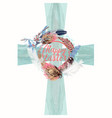 blue easter crest with decorations symbol faith vector image