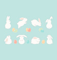 easter bunnies cute rabbits eggs set isolated vector image