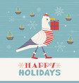 cute seagull with christmas gift box poster vector image vector image