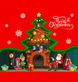 christmas paper cut card with santa and elf vector image vector image