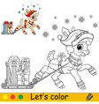 coloring christmas lamb carries gifts on a sleigh vector image