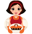 retro cartoon woman serving thanksgiving food vector image