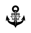 an anchor with ship steering wheel in monochrome vector image