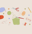crochet knitting process balls yarn top view vector image